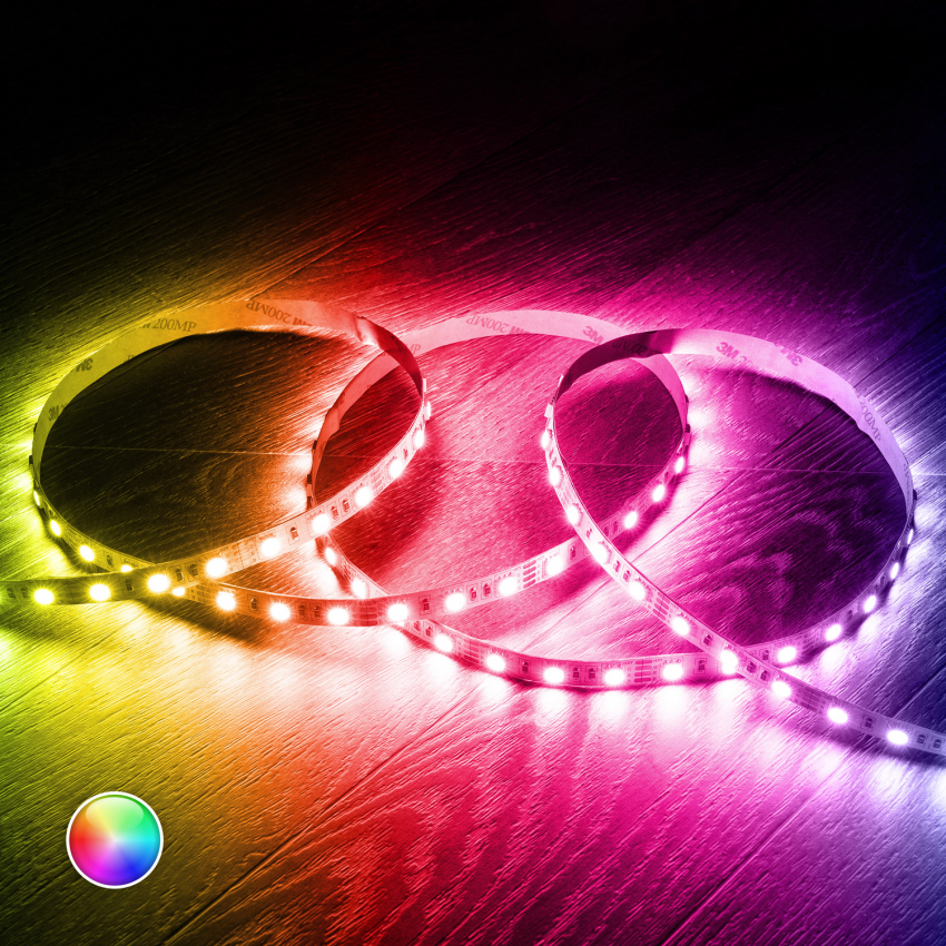 LED Strip Ruban 12V DC SMD5050 60LED/m 5m RGB IP20 Breedte 10mm in te korten om de 5 cm
