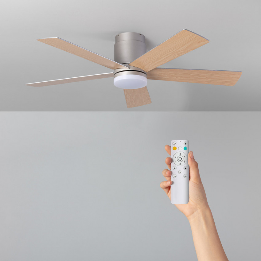 Plafondventilator LED Flatiron Hout voor buiten 132cm DC Gelijkstroommotor