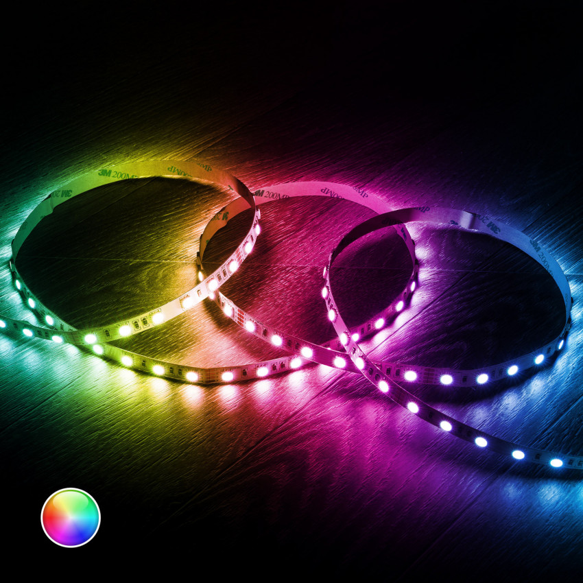Kit Tira LED RGB 24V DC 60LED/m 5m con Controlador Smart WiFi y Fuente Alimentación