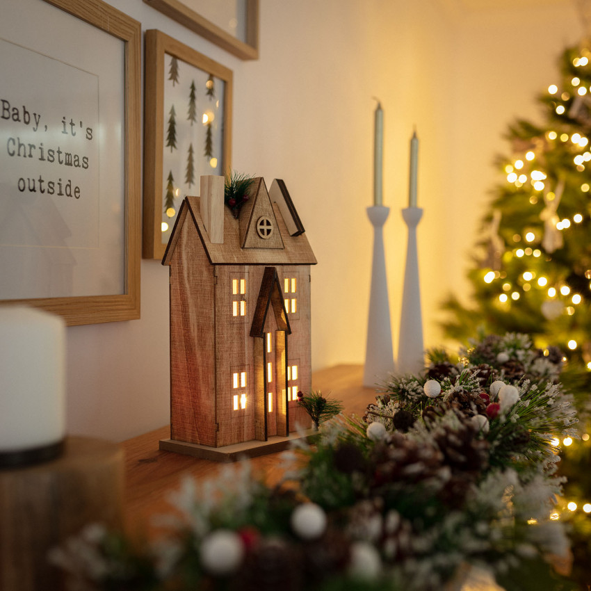  Kersthuisje LED  van Hout  Rumah