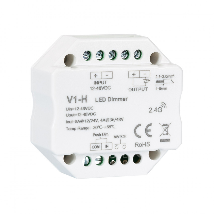 Dimmer 12/48V RF LED voor Monocolor LED Strip met Drukknop Compatibiliteit