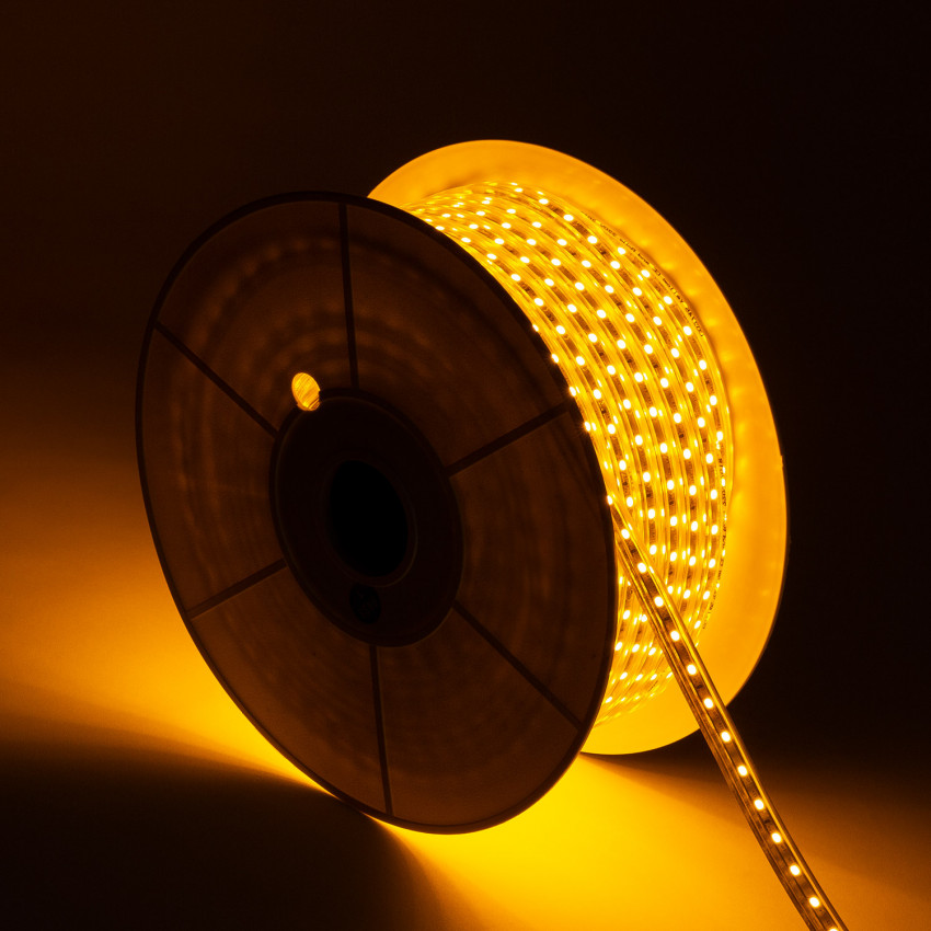 LED Strip Ambar  Dimbaar 50m 220V AC 60 LED/m In te korten om de 100cm Breedte 14mm