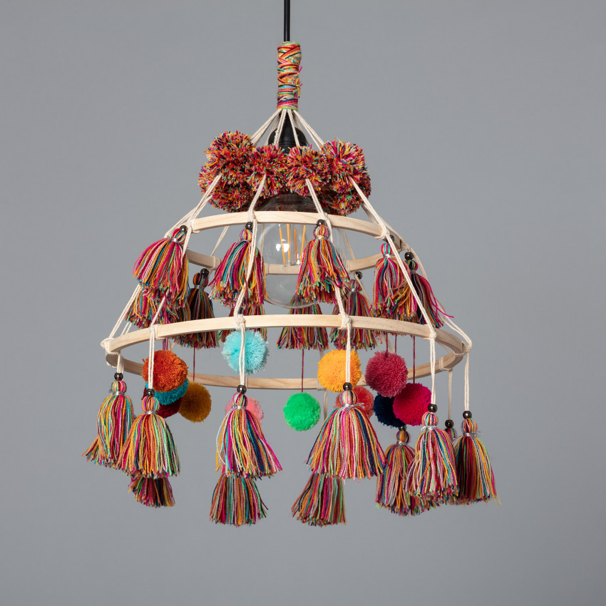 Hanglamp Hout en Katoen Pompom Cuzco 