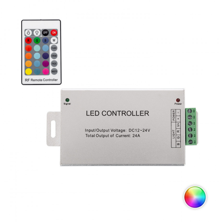 Controller Regelaar  LED Strip RGB 12/24V DC  met RF-Afstandsbediening 24A High Power