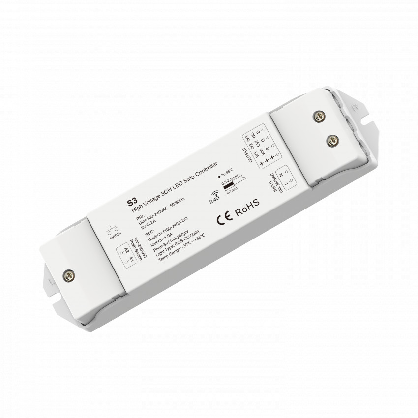 LED Strip  Controller/Dimmer RGB-CCT 220-240V AC compatibel met drukknop en RF Controller