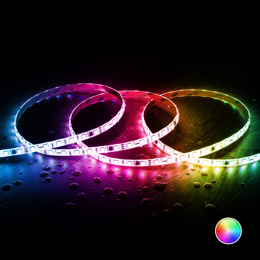 Tira LED RGB Digital SPI 24V DC 60LED/m 5m IP65 Ancho 10mm Corte cada 10cm