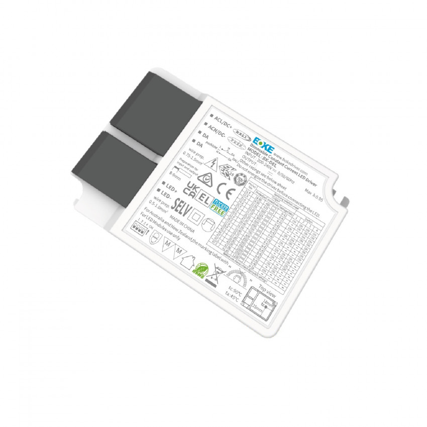 Driver BOKE Regulable DALI 200-240V No Flicker Salida 6-42V 800-1100mA 1.5-30W BK-DEL042