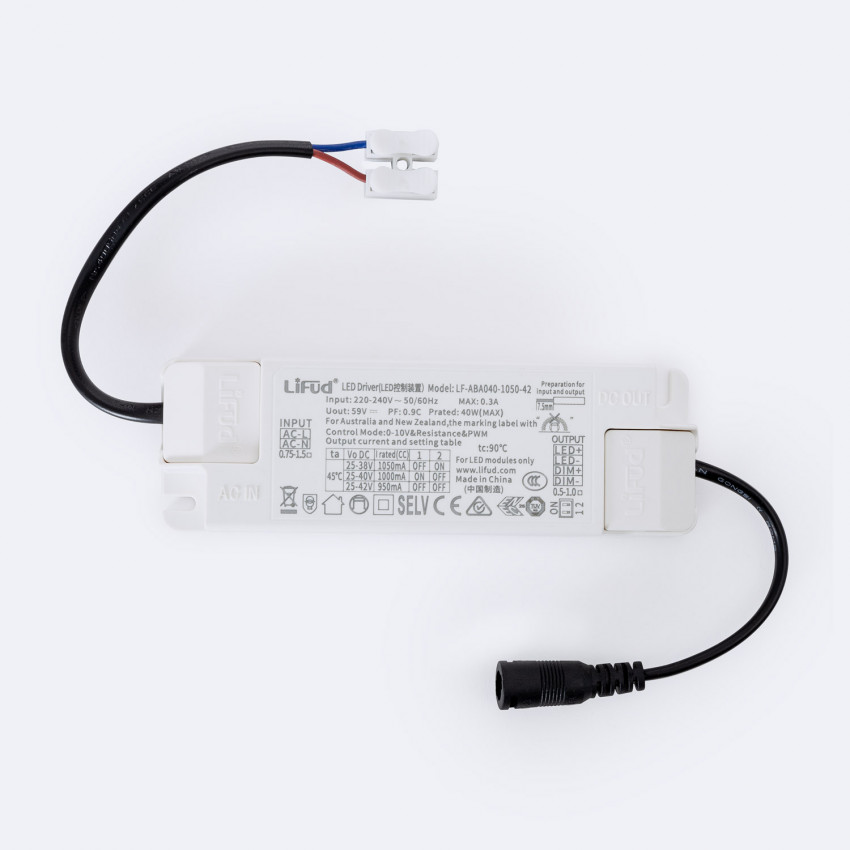 Driver LIFUD Dimbaar  0-10V 220-240V No Flicker Output 25-38V 950-1050mA 24-40W LF-ABA040-1050-42 