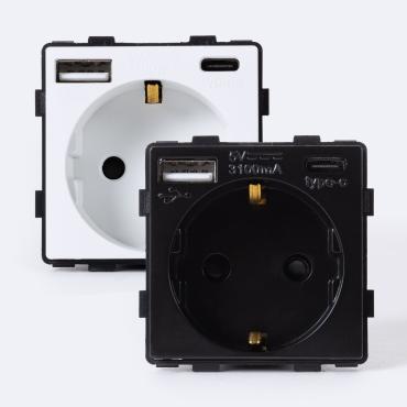 Contactdoos  USB Schuko model  F Modern -Zwart