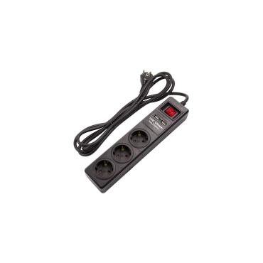 3m stekkerdoos met 3 stopcontacten + 2x USB poorten -Zwart