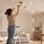 V jaké výšce by se měly zavěšovat stropní svítidla? Průvodce pro jednotlivé místnosti A woman adjusting a ceiling light to the correct height