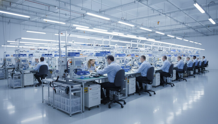 Hala przemysłowa z oświetleniem LED, które umożliwia wydajną pracę