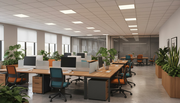 Office areas with LED panels