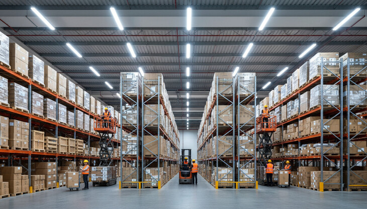 Warehouse centre with energy-saving LED lighting 