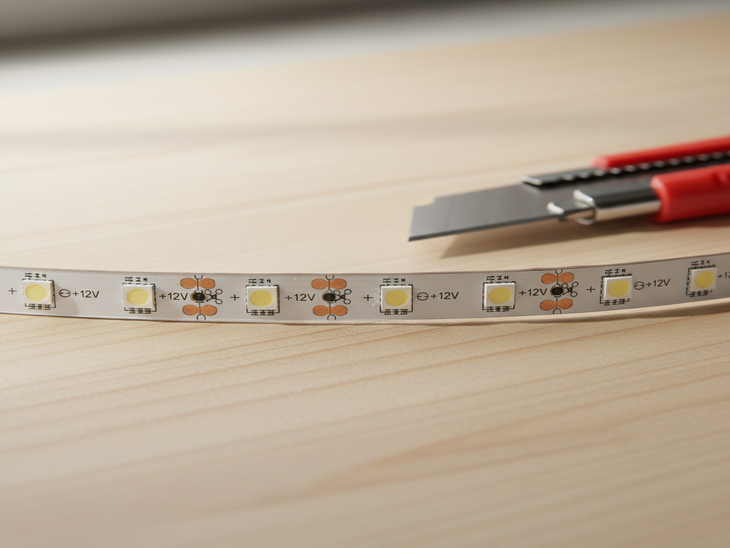 LED-strip met duidelijk gemarkeerde snijpunten voor correct trimmen