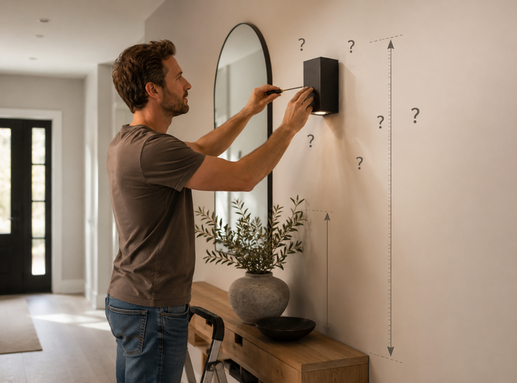 Iemand die een wandlamp in een gang aanbrengt