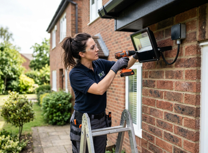 Professional installing LED floodlight correctly