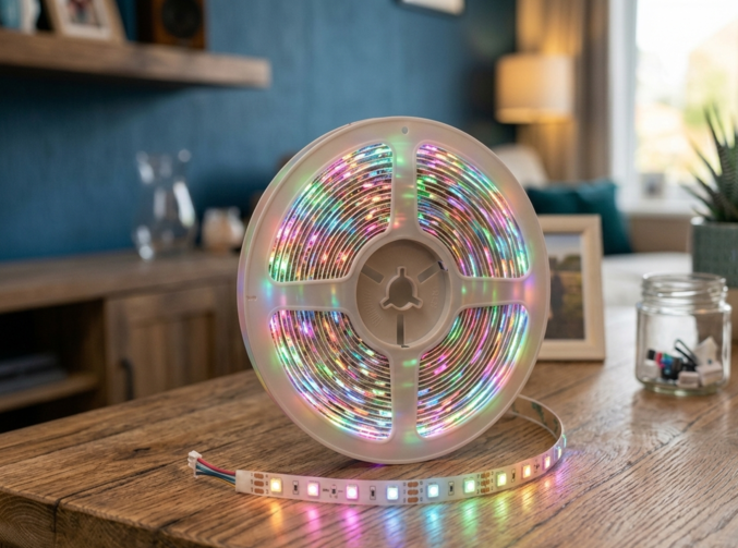 LED strip roll on top of a table