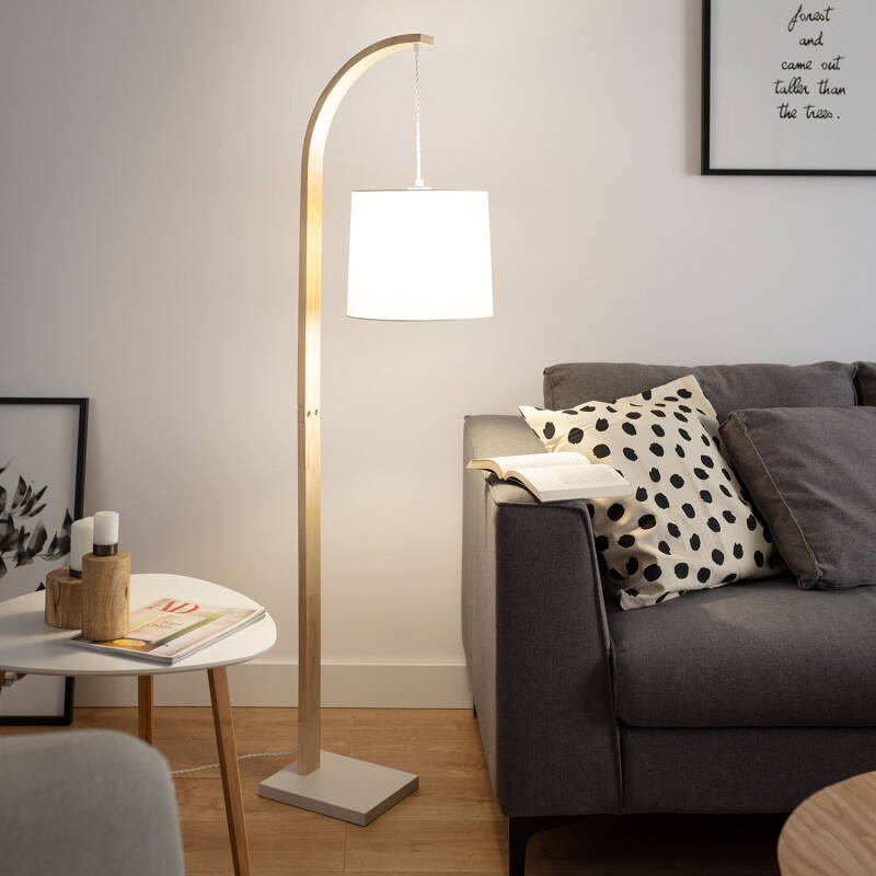 Stehlampe aus Holz und Textil Haakon