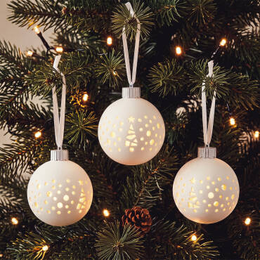 3er Set LED Weihnachtskugeln aus Keramik Altea