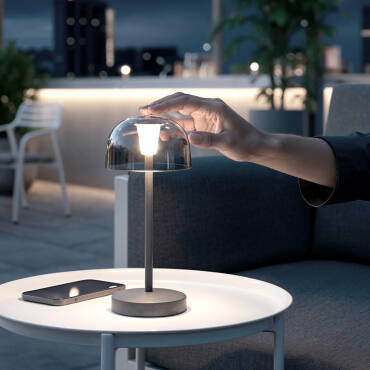Fotografie výrobku: Venkovní Přenosná Stolní LED Lampa z Kovu s USB Dobíjecí Baterií Lendora Smoke
