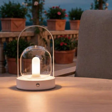 Foto des Produkts: LED Tischlampe Tragbar mit wiederaufladbarem USB Akku Metall und Glas Olena