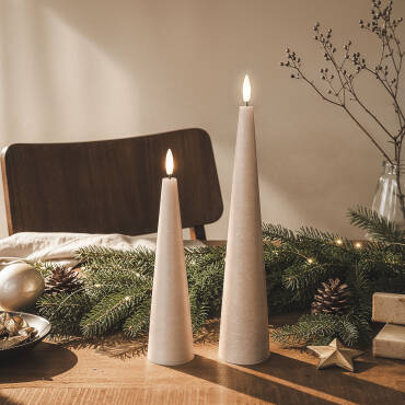 2er Set konische LED Weihnachtskerzen aus Wachs Eira