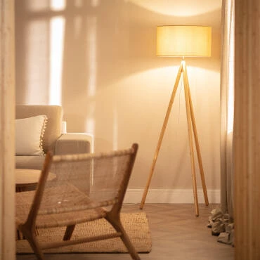 Photographie du produit : Lampadaire Bois et Tissu Wolby 