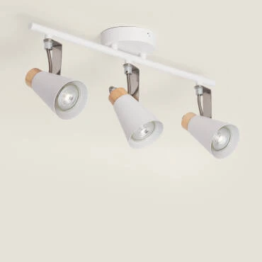 Photographie du produit : Plafonnier Orientable Métal et Bois Mara 3 Spots 