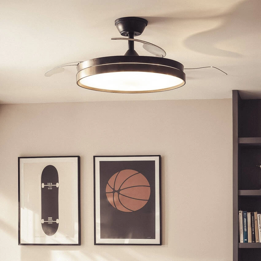 Ventilateur de Plafond avec Éclairage Silencieux DC Pales Rétractables Kaios