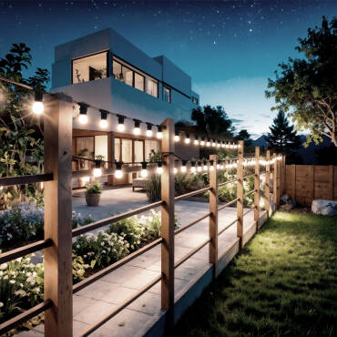 Product photography: KIT Outdoor 10m Garland in Black + 5 2W B22 A60 LED Bulbs IP44