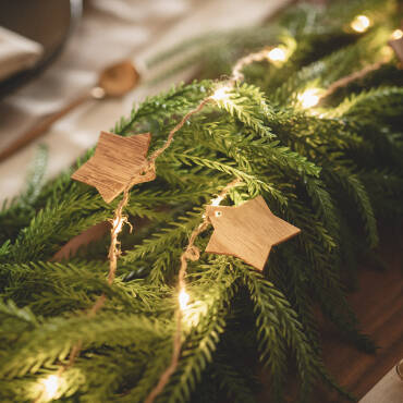 2.2m Wooden Star LED Garland Battery Operated