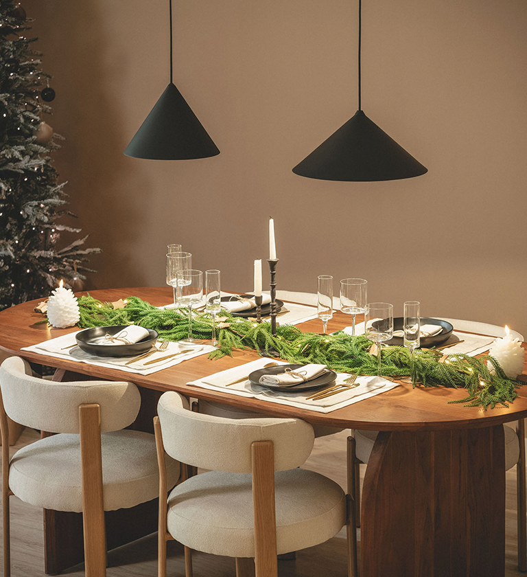 Photo with Christmas tree and table with LED Christmas decorations