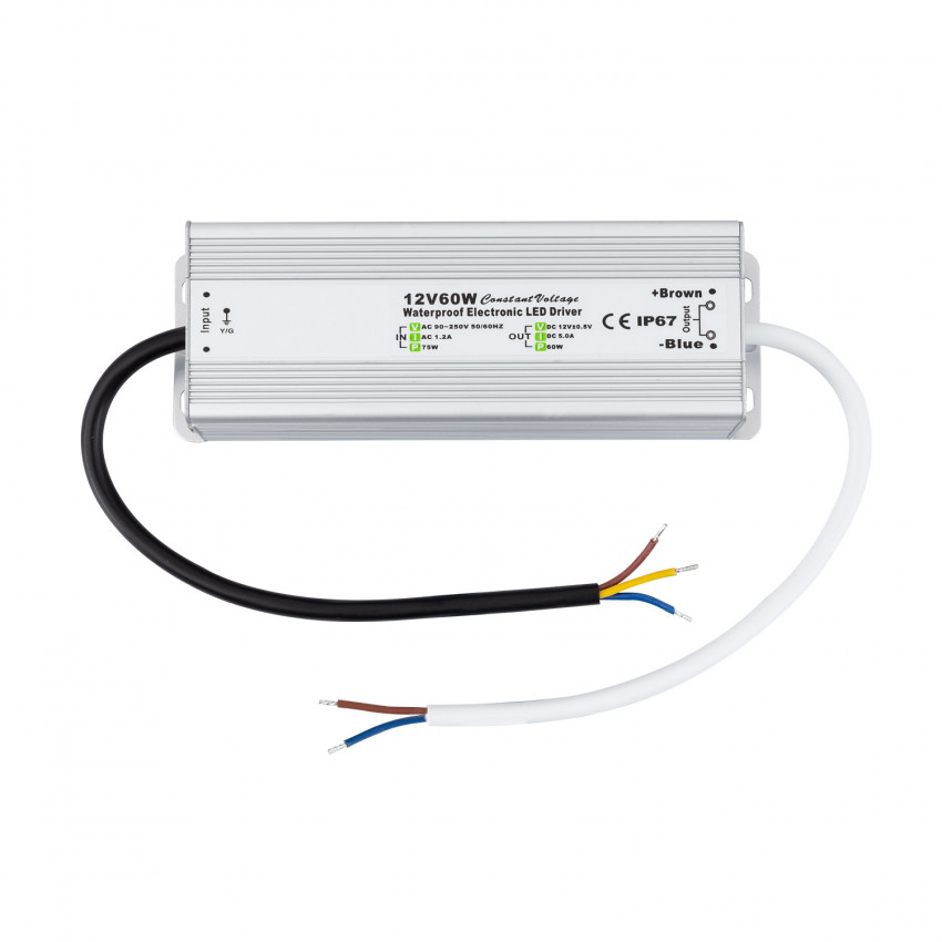 Voeding / Transformator Waterdicht 12V DC 60W  IP67 5A 