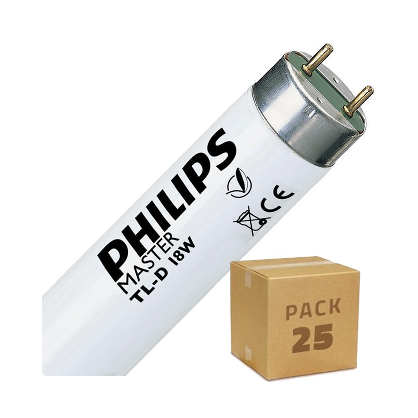 Pack 25 st  T8 PHILIPS Fluorescentiebuizen Regelbaar 18W 60 cm met tweezijdig Aansluiting