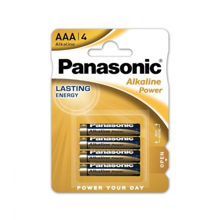 Productfotografie: Blisterverpakking 4 Panasonic Alkaline Batterijen  type AAA/LR03 1,5 V