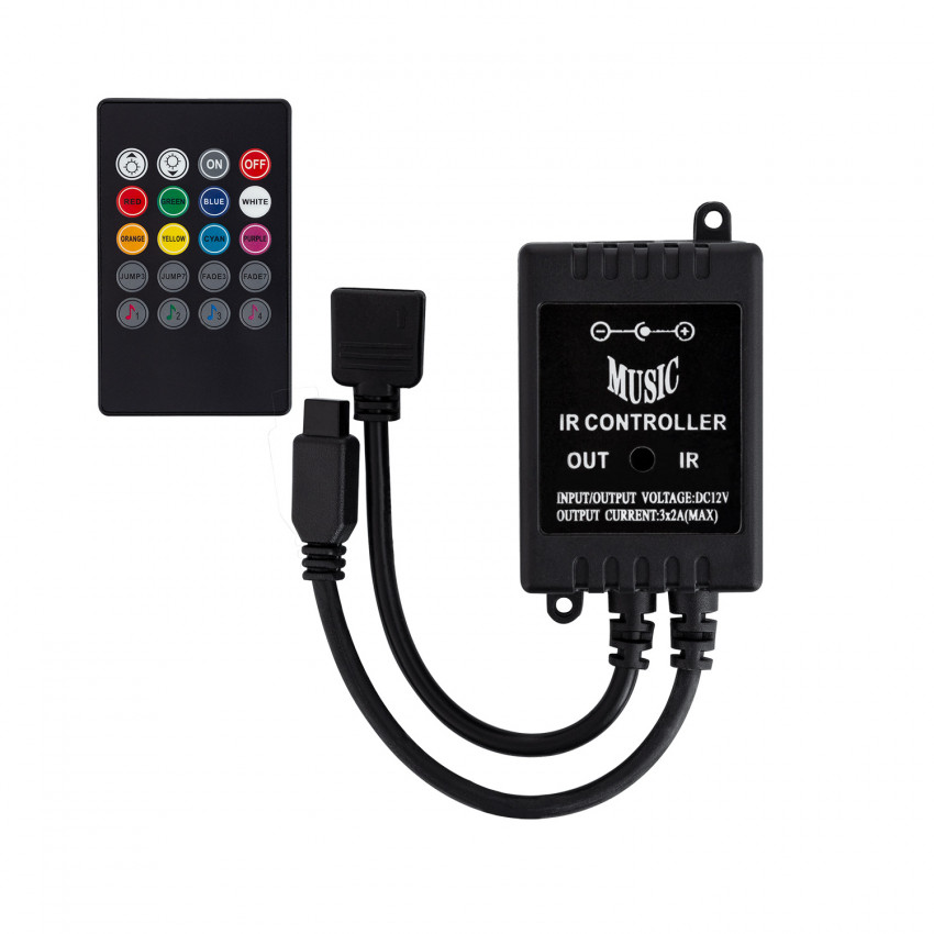 Controlador Musical Tira LED RGB 12V con control remoto