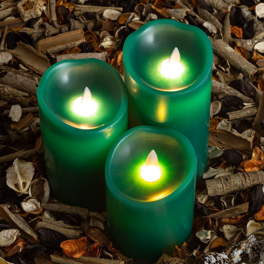 3 LED-kaarsen van Plantaardige Was Special Flame Groen 