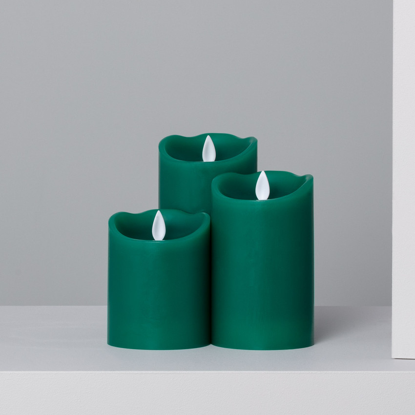 Pack de 3 Velas LED Color Verde Special Flame