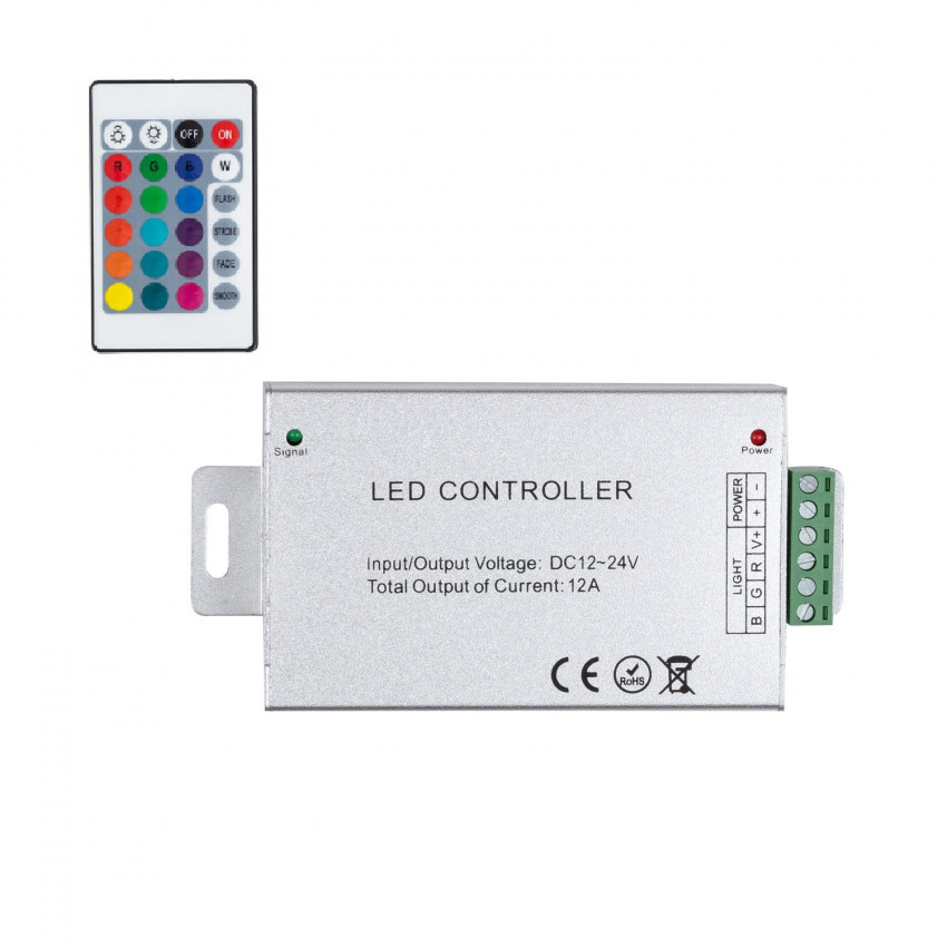 RGB LED Strip Controller 12/24V DC met High Power IR Afstandsbediening 