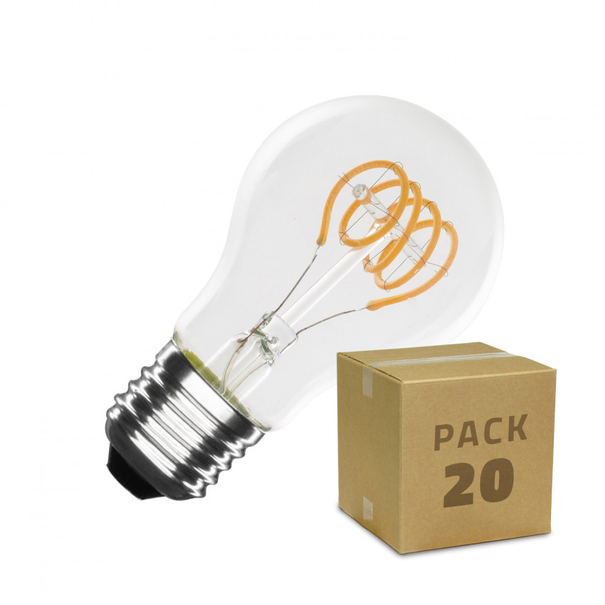 Doos met 20St LED Lampen E27 Dimbaar Spiraal Filament Classic A60 4W Warm Wit