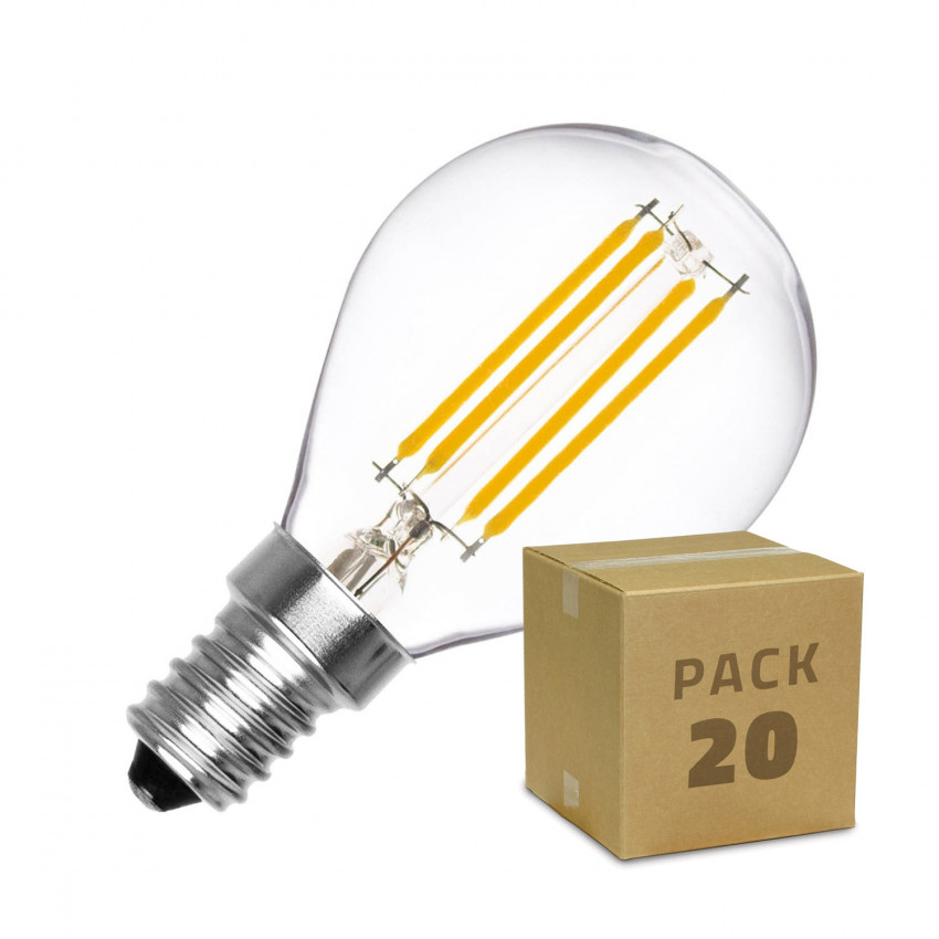 Doos met 20St LED Lampen E14 Dimbaar Vintage Sphere G45 3W Warm Wit