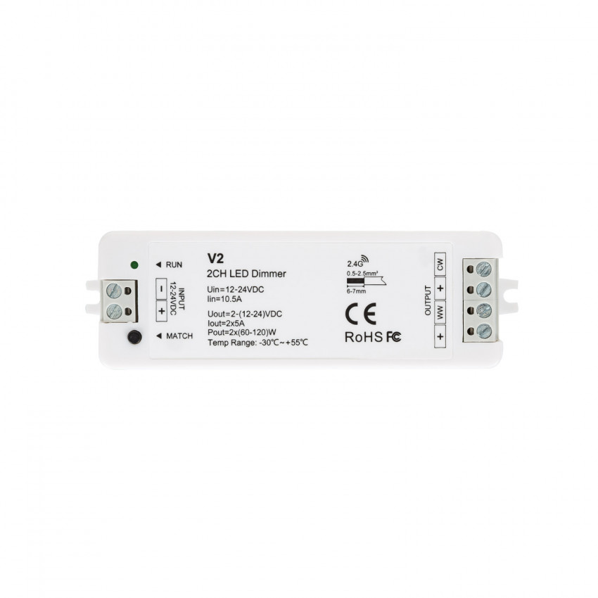 LED Strip CCT Controller 2 Kanalen RF afstandsbediening