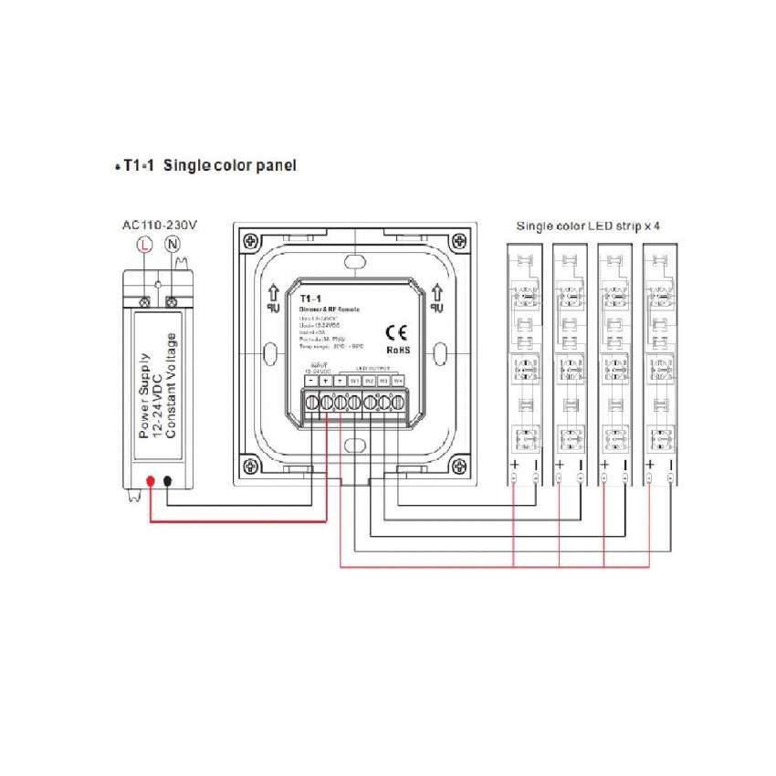 Controlador Táctil con Regulador RF Para Tira LED Monocolor 12/24 V DC