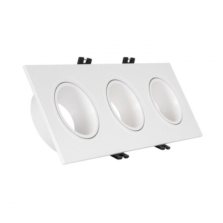 De kantelbare vierkante Downlight Ring voor drie LED GU10 / GU5.4 lampen Zaagmaat 75x235mm