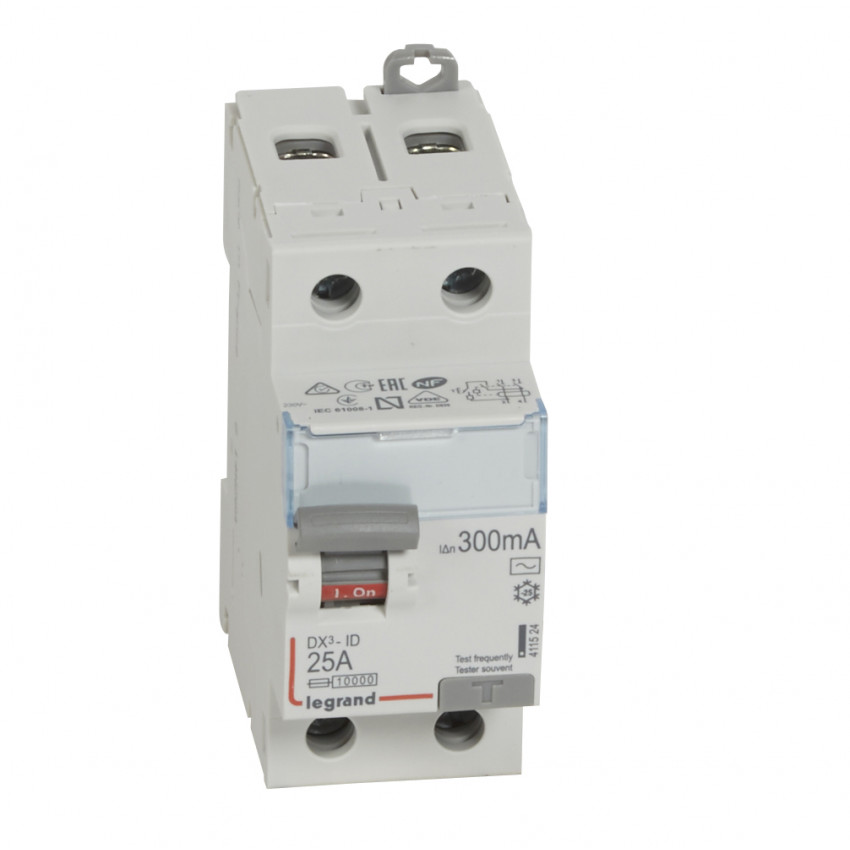 Differentiële Schakelaar Industrieel 2P 300mA 25-63A 10kA Clase AC LEGRAND DX³ 411524