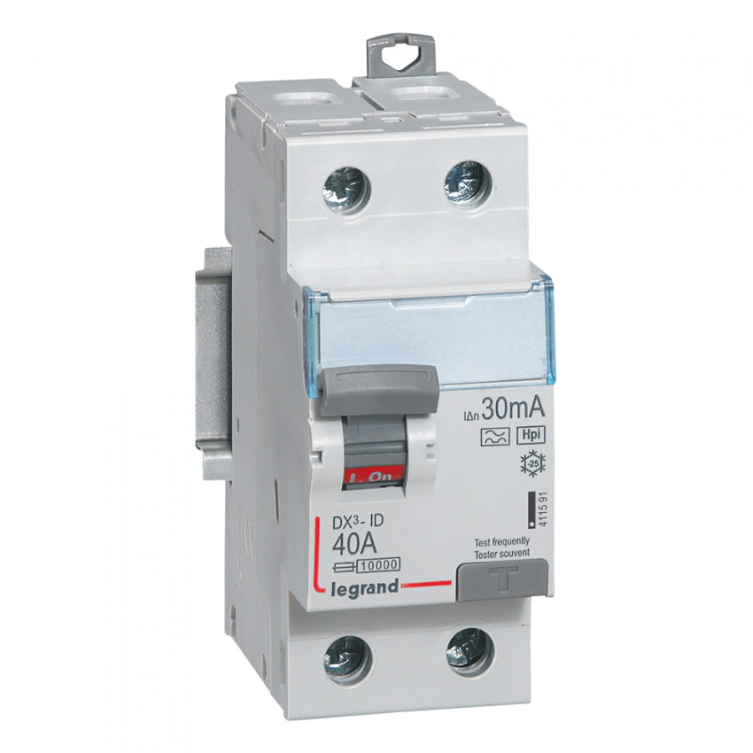 Differentiële Schakelaar Industrieel Superimmunized 2P 30mA 40A 10kA Clase AC LEGRAND DX³ Hpi 411591