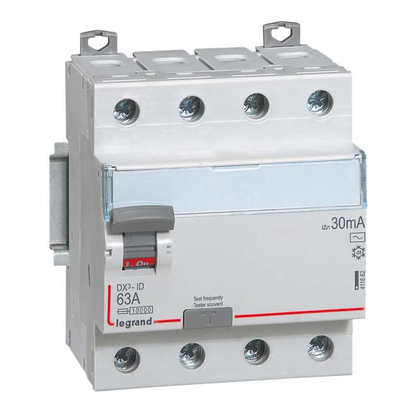 Differentiële Schakelaar Industrieel 4P 30mA 63A 10kA Clase AC LEGRAND 411662