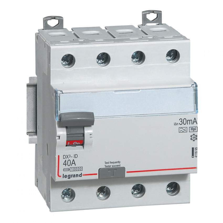 Differentiële Schakelaar Industrieel Superimmunized 4P 30mA 40A 10kA Clase AC LEGRAND DX³ Hpi 411695