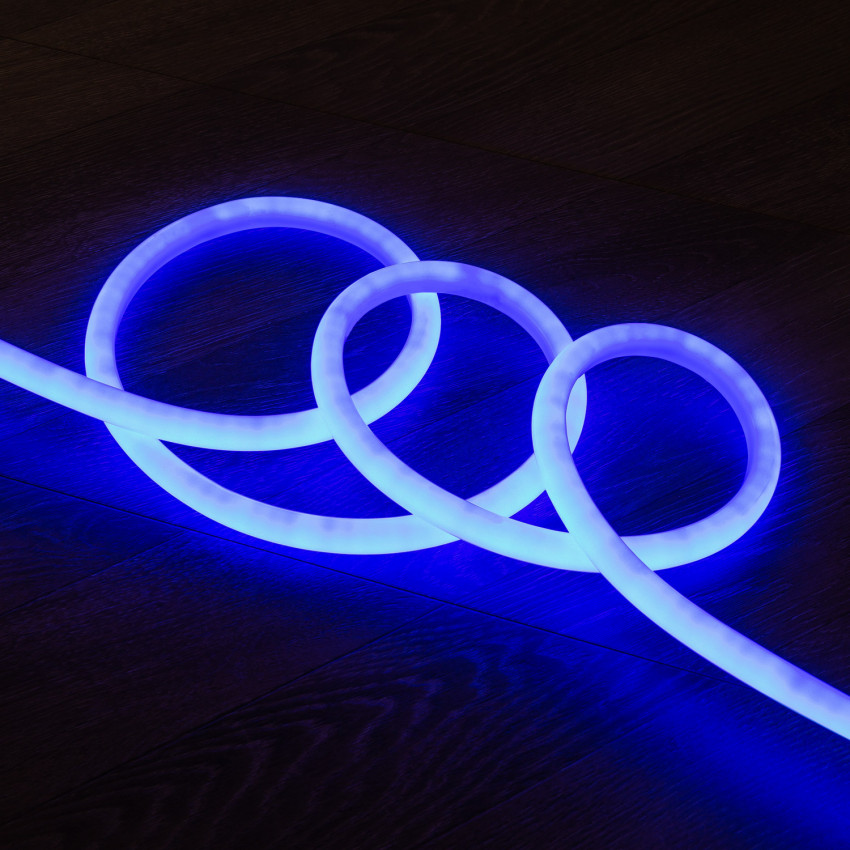 Neon LED Strip Rond Dimbaar Flexibel 360 220V AC 120 LED/m IP67 Blauw op Maat om de 100cm